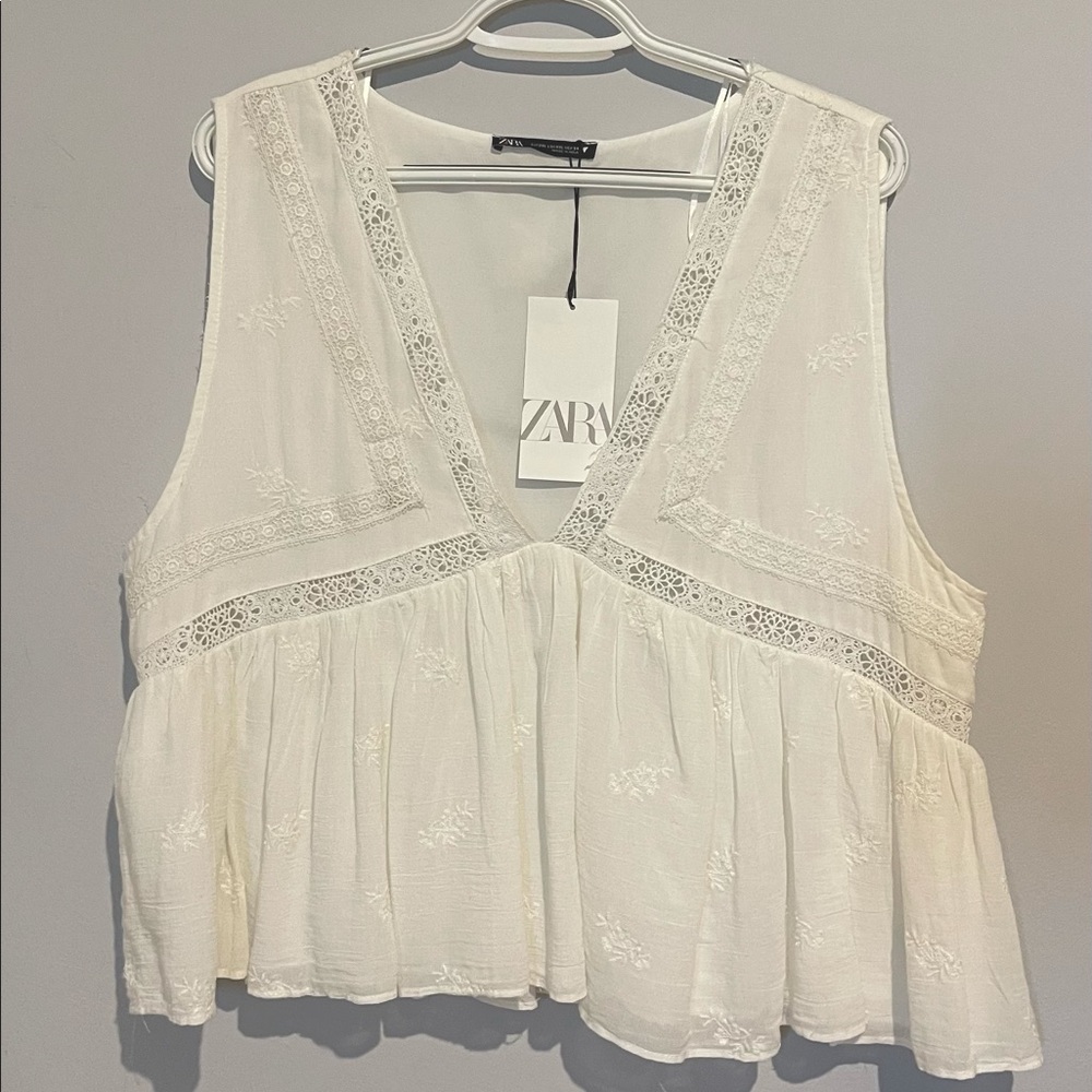 ZARA white lace cropped blouse!